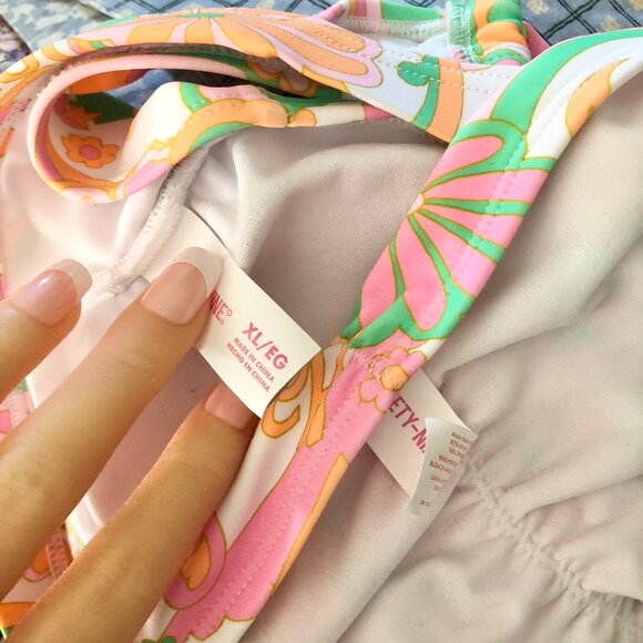 Ninety Nine Degrees 60s Floral Pattern Bikini Pink Orange Mismatch Size XL/XXL - Picture 9 of 9